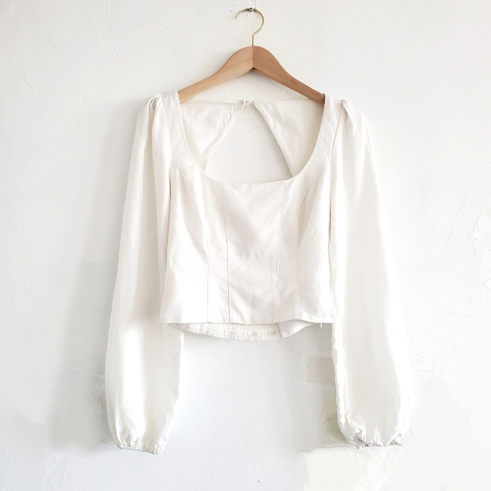 & Other Stories Spring Square Neck Cut Out Puff Sleeve Top Size 0 White
